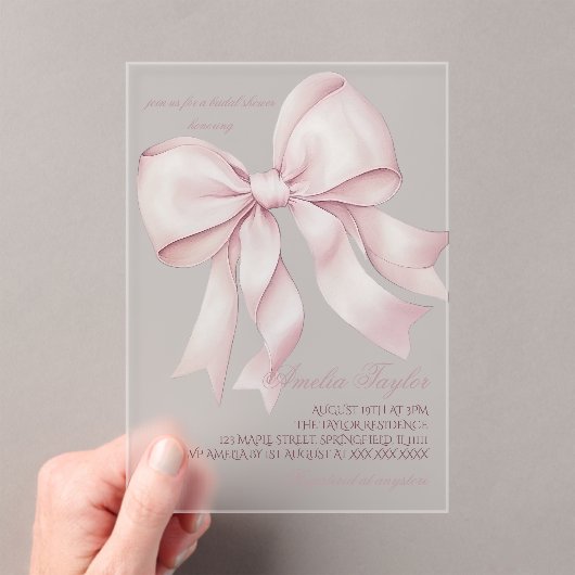 Roze Bow Vrijgezellenfeest Acryl Uitnodigingen (Insitu (Draagbaar))