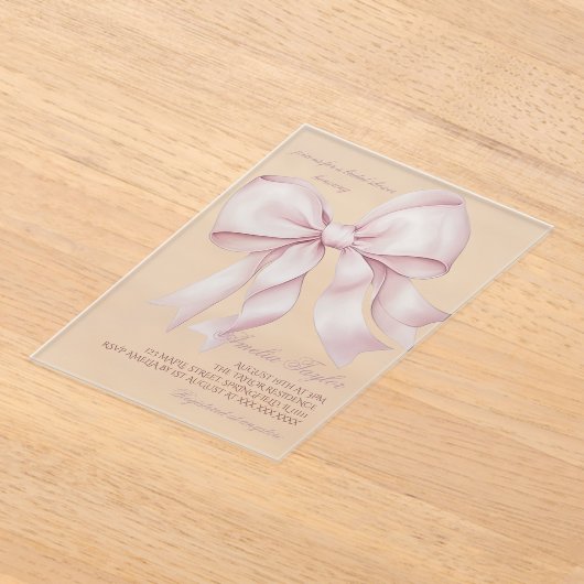Roze Bow Vrijgezellenfeest Acryl Uitnodigingen (Laagn)