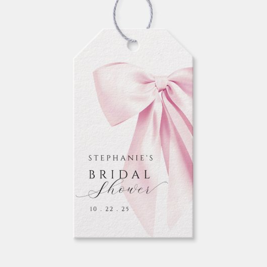 Roze Bow Vrijgezellenfeest Cadeaulabel (Voorkant)