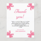 Roze Bow Vrijgezellenfeest Dank u kaart (Voorkant)