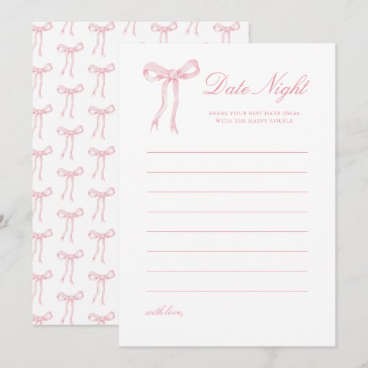 Roze Bow Vrijgezellenfeest Date Night Ideeën Kaart (Voorkant / Achterkant)