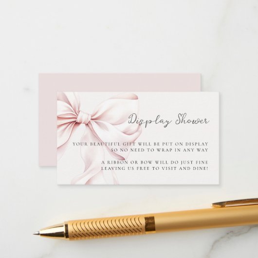 Roze Bow Vrijgezellenfeest Display Douche Informatiekaartje (Voorkant / Achterkant in situ)