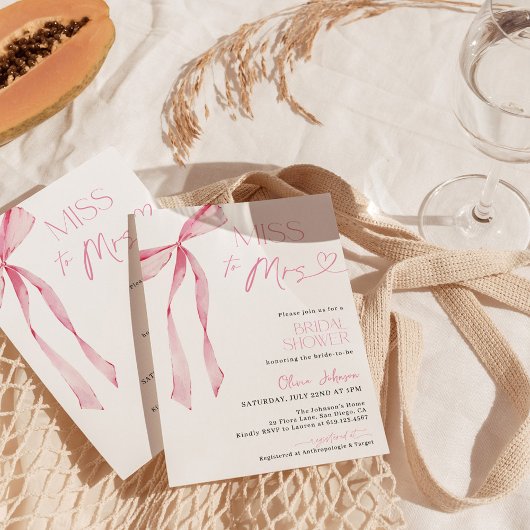 Roze Bow Vrijgezellenfeest Invite | Boho Ribbon Br Kaart
