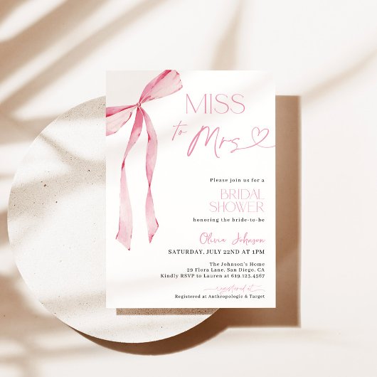 Roze Bow Vrijgezellenfeest Invite | Boho Ribbon Br Kaart