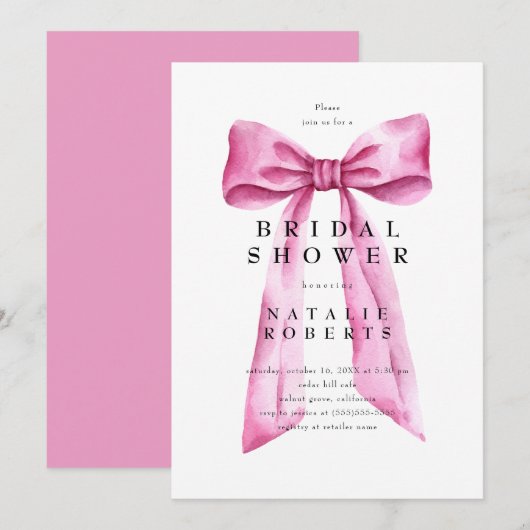 Roze Bow Vrijgezellenfeest Kaart (Voorkant / Achterkant)