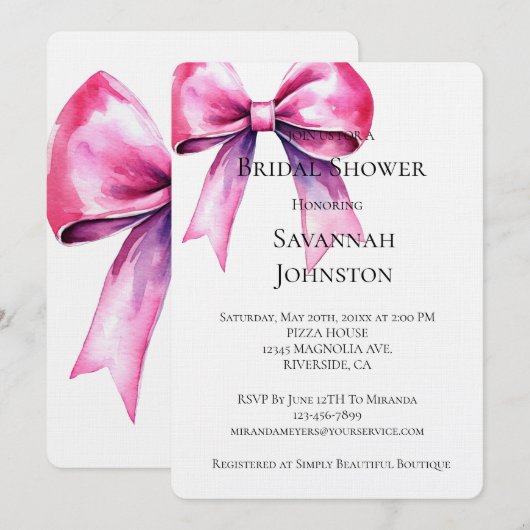 Roze Bow Vrijgezellenfeest Kaart (Voorkant / Achterkant)