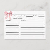 Roze Bow Vrijgezellenfeest Recept Kaart (Voorkant)