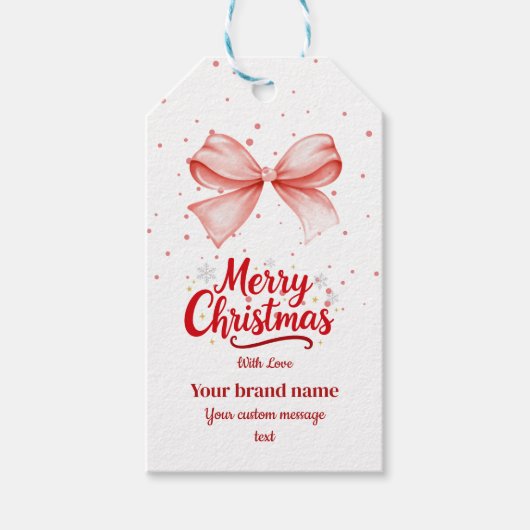 roze Bow vrolijk kerstcadeau label Cadeaulabel (Voorkant)