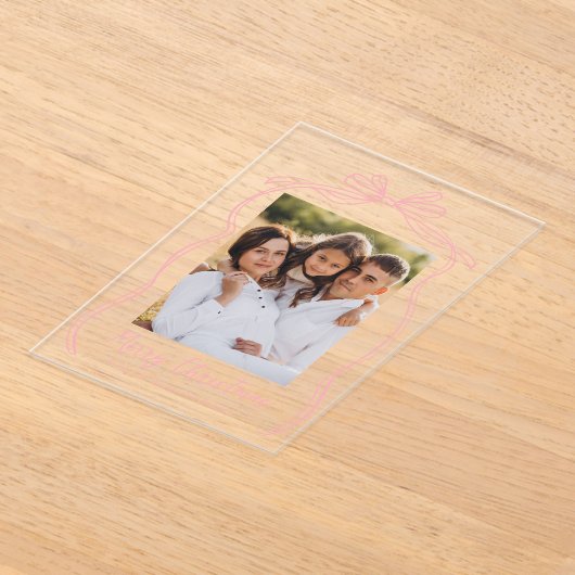  Roze Bow Vrolijke Kerstfoto Acryl Uitnodigingen (Laagn)