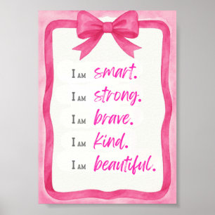 Roze Bow Waterverf Affirmatie Muur Art 5x7 Poster