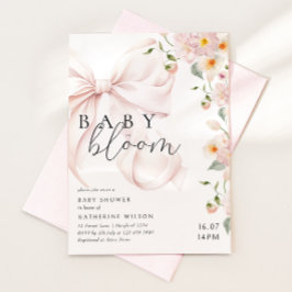 Roze Bow Waterverf Bloemen Baby shower Uitnodiging