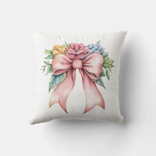 Roze Bow Waterverf Bloemen Kraamkamer Kussen (Achterkant)