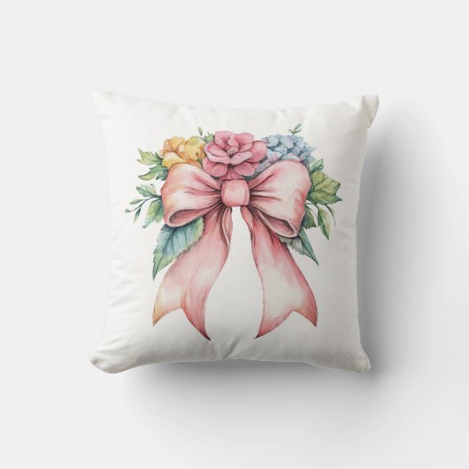 Roze Bow Waterverf Bloemen Kraamkamer Kussen (Voorkant)