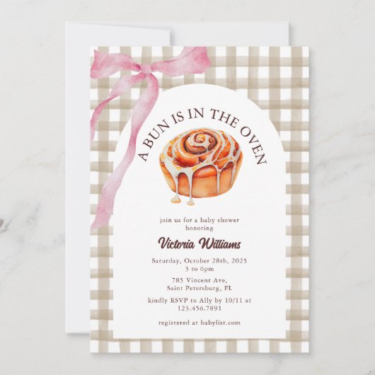Roze Bow Waterverf Bun in de Oven Baby shower Kaart (Voorkant)