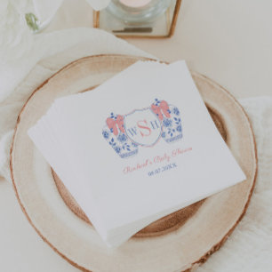 Roze Bow Waterverf Girl Monogram Baby shower Servet