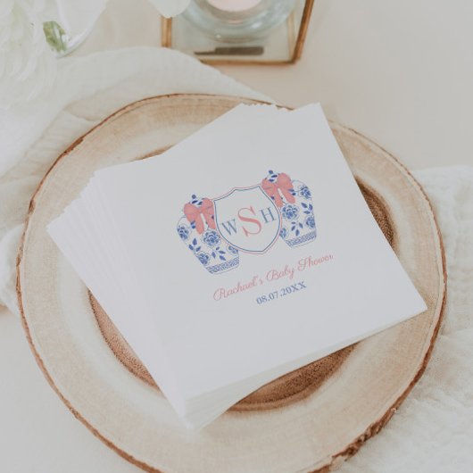 Roze Bow Waterverf Girl Monogram Baby shower Servet