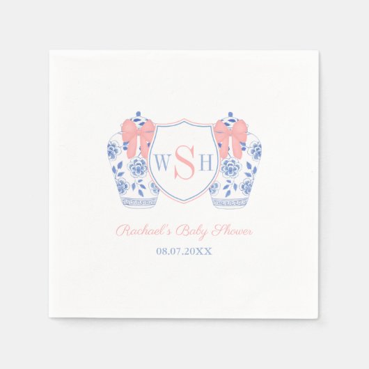 Roze Bow Waterverf Girl Monogram Baby shower Servet (Voorkant)