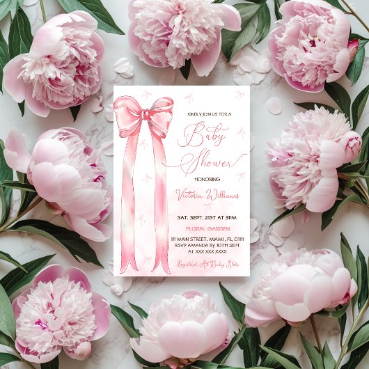 Roze Bow Waterverf Meisje Baby shower Kaart