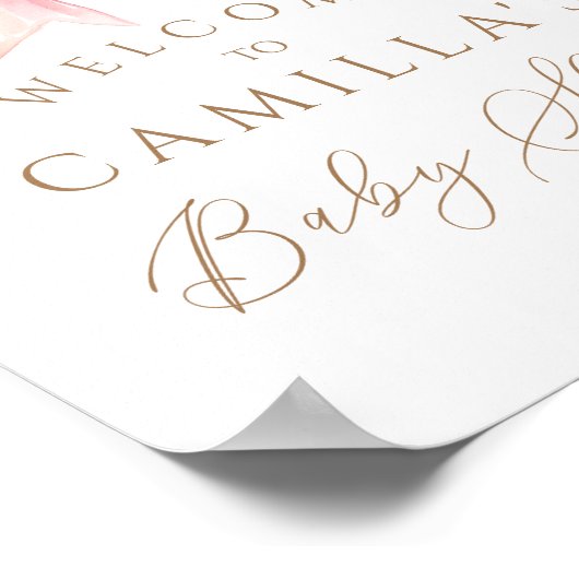 Roze Bow Waterverf Meisje Baby shower Welkom Poster (Hoek)