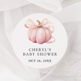 Roze Bow Waterverf Pompoen Baby shower Ronde Sticker
