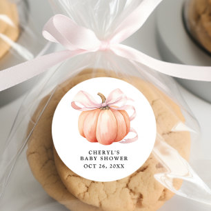 Roze Bow Waterverf Pompoen Baby shower Ronde Sticker
