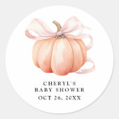 Roze Bow Waterverf Pompoen Baby shower Ronde Sticker (Voorkant)