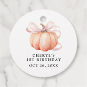 Roze Bow Waterverf Pompoen Verjaardag Bedankjes Labels (Voorkant)