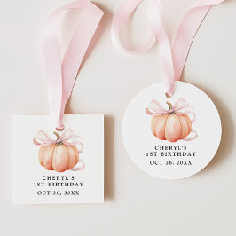 Roze Bow Waterverf Pompoen Verjaardag Bedankjes Labels