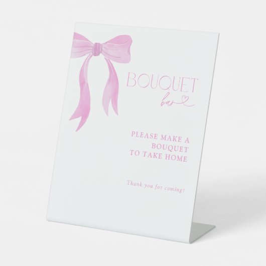 Roze Bow Waterverf Vrijgezellenfeest Boeket Bar Reclamebord Met Voetstuk (Voorkant)