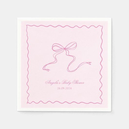 Roze Bow Wavy Baby shower Papier servet (Voorkant)