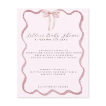Roze Bow Wavy Border Meisje Baby shower Menu