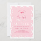 Roze Bow Wavy Lijst Modern Vrijgezellenfeest Kaart (Voorkant)