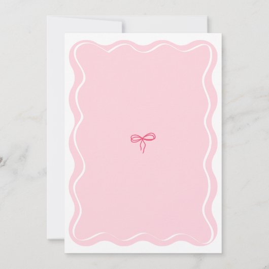 Roze Bow Wavy Lijst Modern Vrijgezellenfeest Kaart (Achterkant)