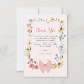 Roze Bow Wildflower 1e verjaardag Bedankkaart (Voorkant)