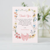 Roze Bow Wildflower 1e verjaardag Bedankkaart (Staand voorkant)