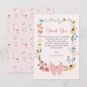 Roze Bow Wildflower 1e verjaardag Bedankkaart (Voorkant / Achterkant)