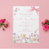 Roze Bow Wildflower 1e verjaardag Kaart