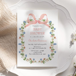 Roze Bow Wildflower Baby Girl Baby shower Kaart