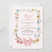 Roze Bow Wildflower Baby in Bloom Baby shower Kaart (Voorkant)