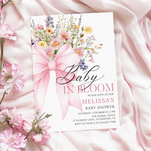 Roze Bow Wildflower Baby in Bloom Baby shower Kaart