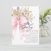 Roze Bow Wildflower Baby in Bloom Baby shower Kaart (Staand voorkant)