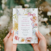  Roze Bow Wildflower Baby shower Kaart