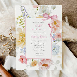 Roze Bow Wildflower Baby shower Kaart