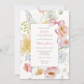  Roze Bow Wildflower Baby shower Kaart (Voorkant)