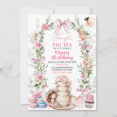 Roze Bow Wildflower Fairy Tea Party Verjaardag Kaart (Voorkant)
