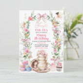 Roze Bow Wildflower Fairy Tea Party Verjaardag Kaart (Staand voorkant)