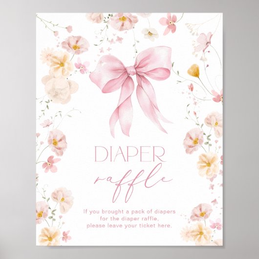 Roze Bow Wildflower Luier Raffle Poster (Voorkant)
