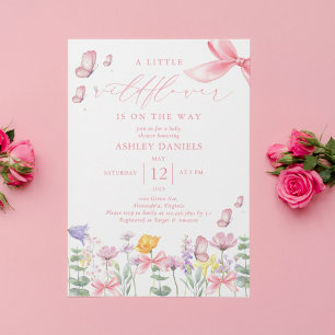 Roze Bow Wildflower Meisje Baby shower Kaart