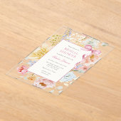  Roze Bow Wildflower Vrijgezellenfeest Acryl Uitnodigingen (Laagn)