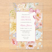  Roze Bow Wildflower Vrijgezellenfeest Acryl Uitnodigingen (Voorkant)